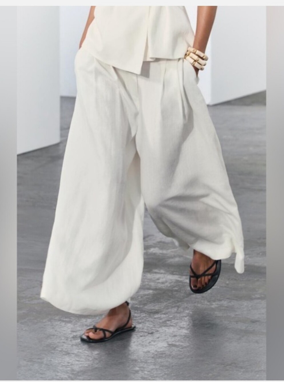 Zara Linen Blend ZW Collection Palazzo Wide Leg Pants - Picture 5 of 15